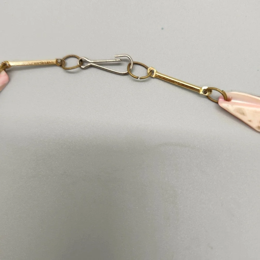 Vintage Mother Of Pearl Necklace Free Form Bead Chunks Gold Tone Chain